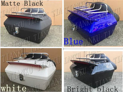 Black Trunk Tail Box Luggage Backrest For Honda Yamaha Suzuki Kawasaki Lifan Indian Bobber Custom Chopper Cruisers Street Bike