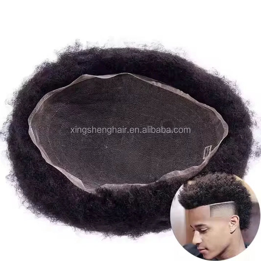 Afro Toupee for Men Undetectable Full Lace Toupee Wig Male Hair Prosthesis 6" System Unit Afro Curly Wig
