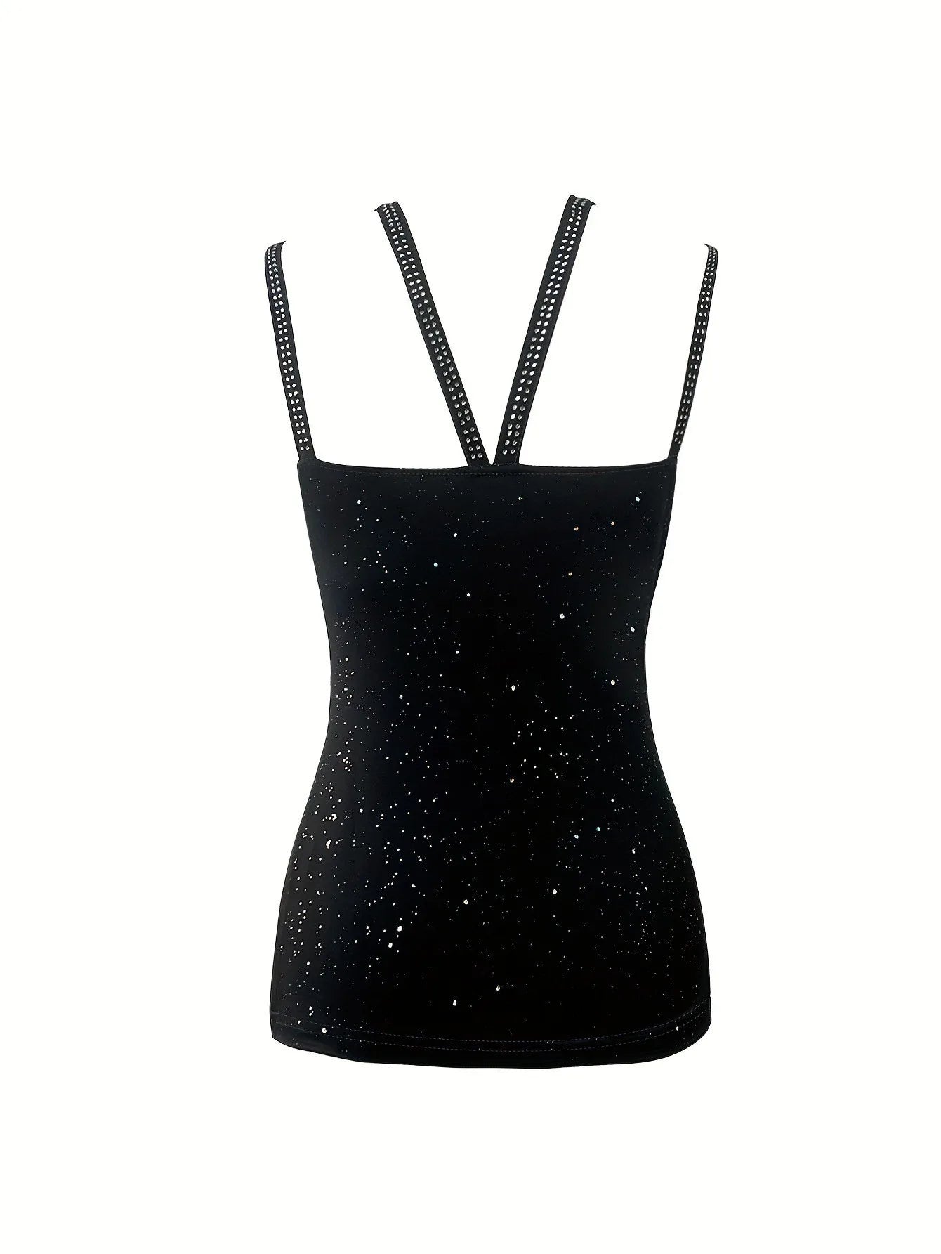 Women's Fashion Tank Top Camisole Glitter Rhinestone V-Neck Cami Tops Cross Strap Vest Female Night Club Wear Summer New Clothes
