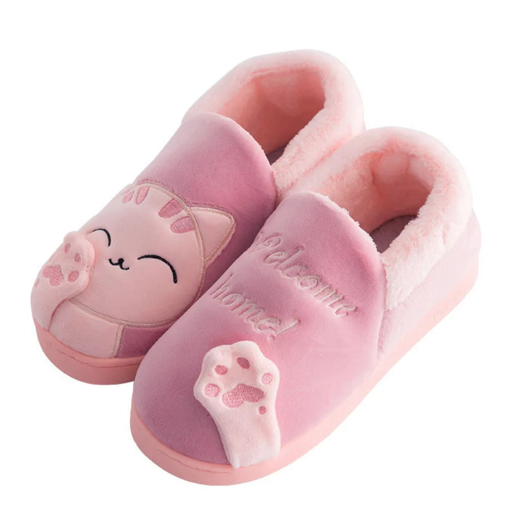 Women Winter Home Slippers Cartoon Cat Non-Slip Warm Indoors Bedroom Floor Shoes Zapatos Mujer 2024 Tendencia