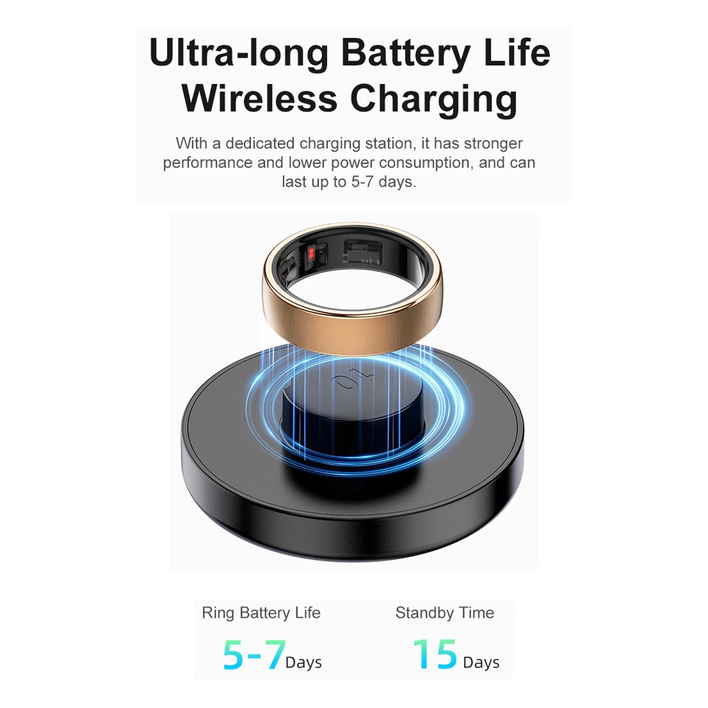 Uhoofit R10 Smart Ring with Charging Case Men Women Health Heart Rate Sleep Monitor IP68 & 5ATM Waterproof Multi-sport Mode