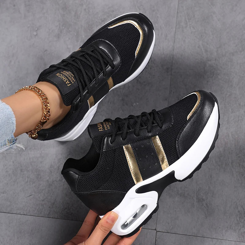 Fashion Women's Platform Shoes Invisible Height-increasing Casual Shoes Ladies Breathable Air-cushion Walking Traveling Shoes
