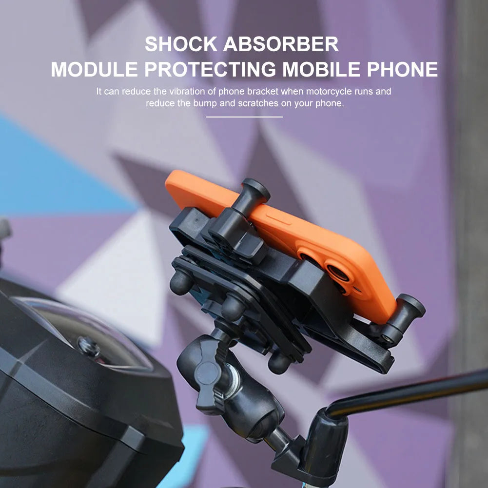 Universal Motorcycle Phone Holder Shock Absorbing Phone Mount Stand 360° Adjustable For iPhone 15 13 14 Pro Max More 4.7-7.1inch