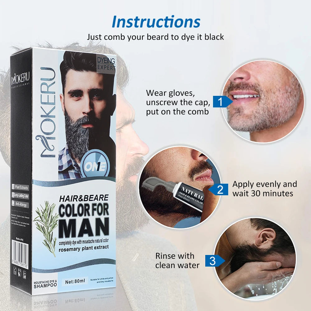 Hair Dye Cream Black Beard Dye Cream For Men Permanent Plant Beard Dye Shampoo Fast Cover White Grey Beard Hair Care