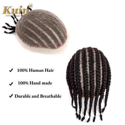 Braiding Toupee For Men Cornrow Braid Full Lace Man WIg Human Hair Braids Male Hair Prosthesis Human Hair Replacement System