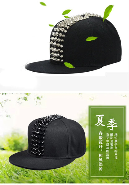 Hip Hop Street Dance Cap Five Rows Of Plastic Rivets Flat Brim Caps Bboy Baseball Cap Flat Hat Hot My Cap Men Hats