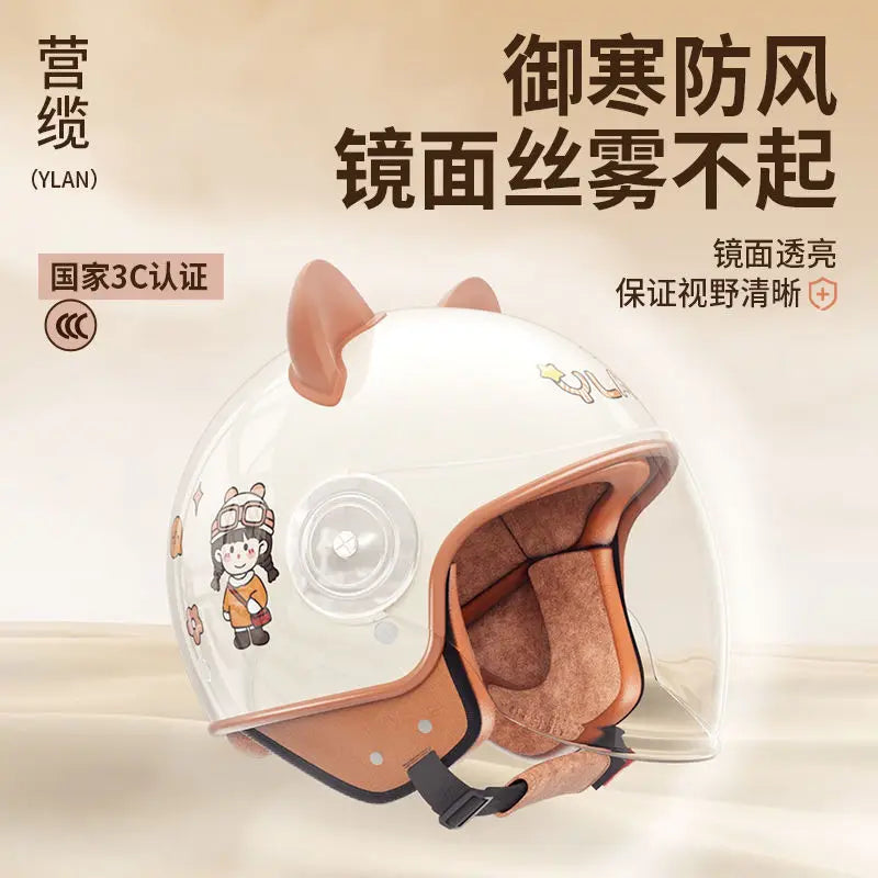 Winter Warm Women's Electric Car Helmet Four Seasons Motorcycle Safety Cap Full Face Helmet 3C Certified Abs Material
