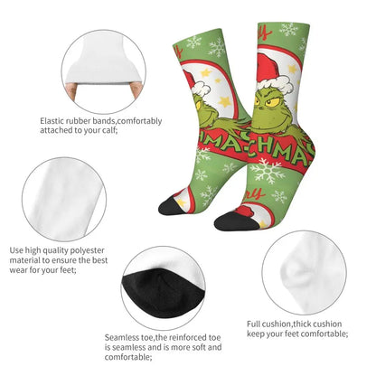 Cartoon Grinchh Xmas Socks Men's Women's Funny Happy Christmas Socks Hip Hop Spring Summer Autumn Winter Socks Gift