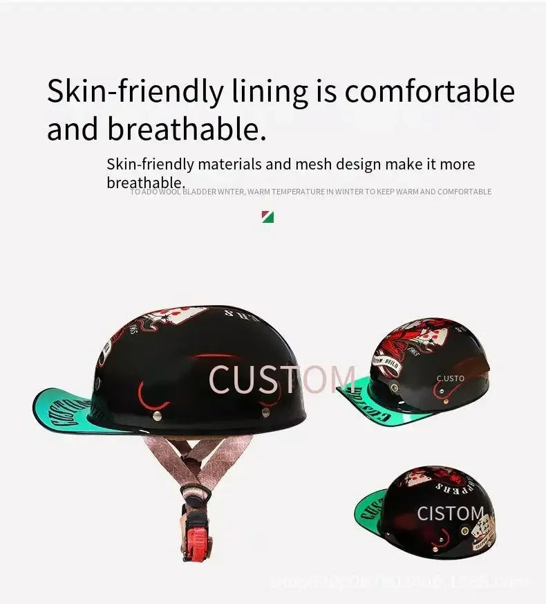Retro Bucket Half Helmet for Men & Women - Motorcycle & Electric Bike Safety Helmet