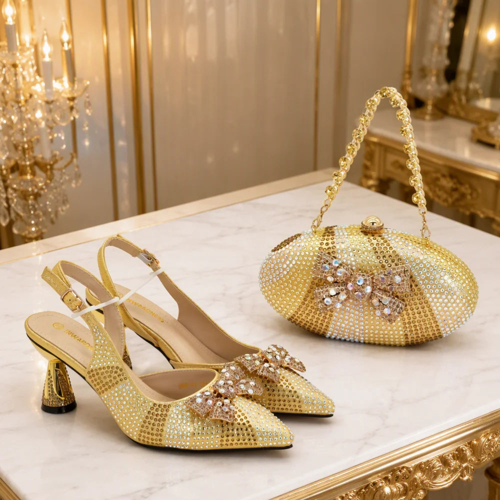 Italian Shoe and Bag Set Designer Wedding Fashion Party Shoes and Bag Match for Women Elegant Woman Heeled Shoes for Wedding