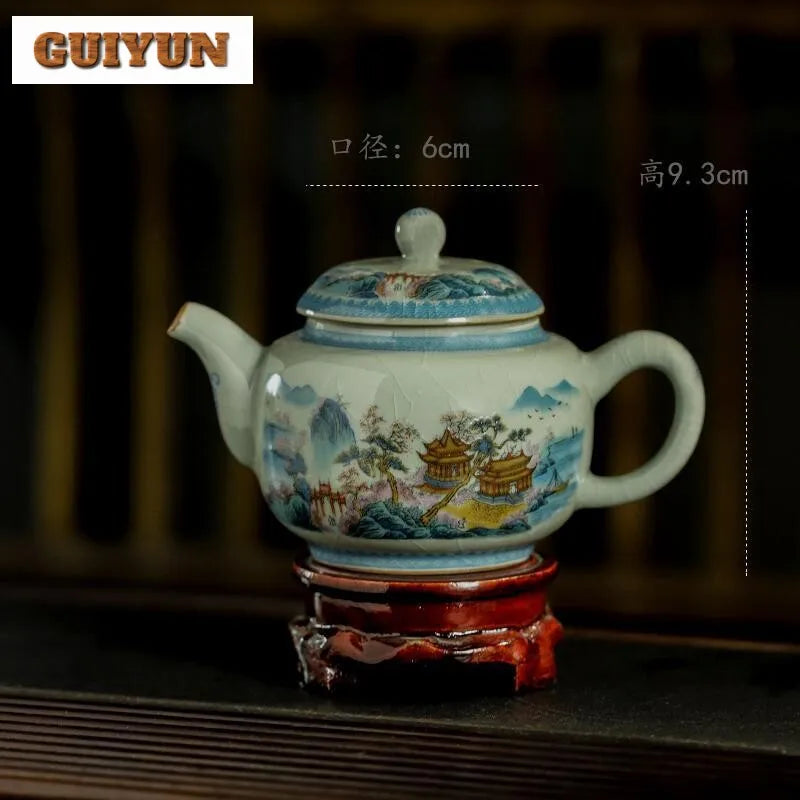 240ML Jingdezhen Porcelain Teapot Retro Old Pottery Mud Pot Tea Maker Kettle Ice Cracked Glaze Tea Services Accessories Craft