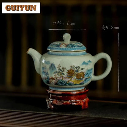 240ML Jingdezhen Porcelain Teapot Retro Old Pottery Mud Pot Tea Maker Kettle Ice Cracked Glaze Tea Services Accessories Craft