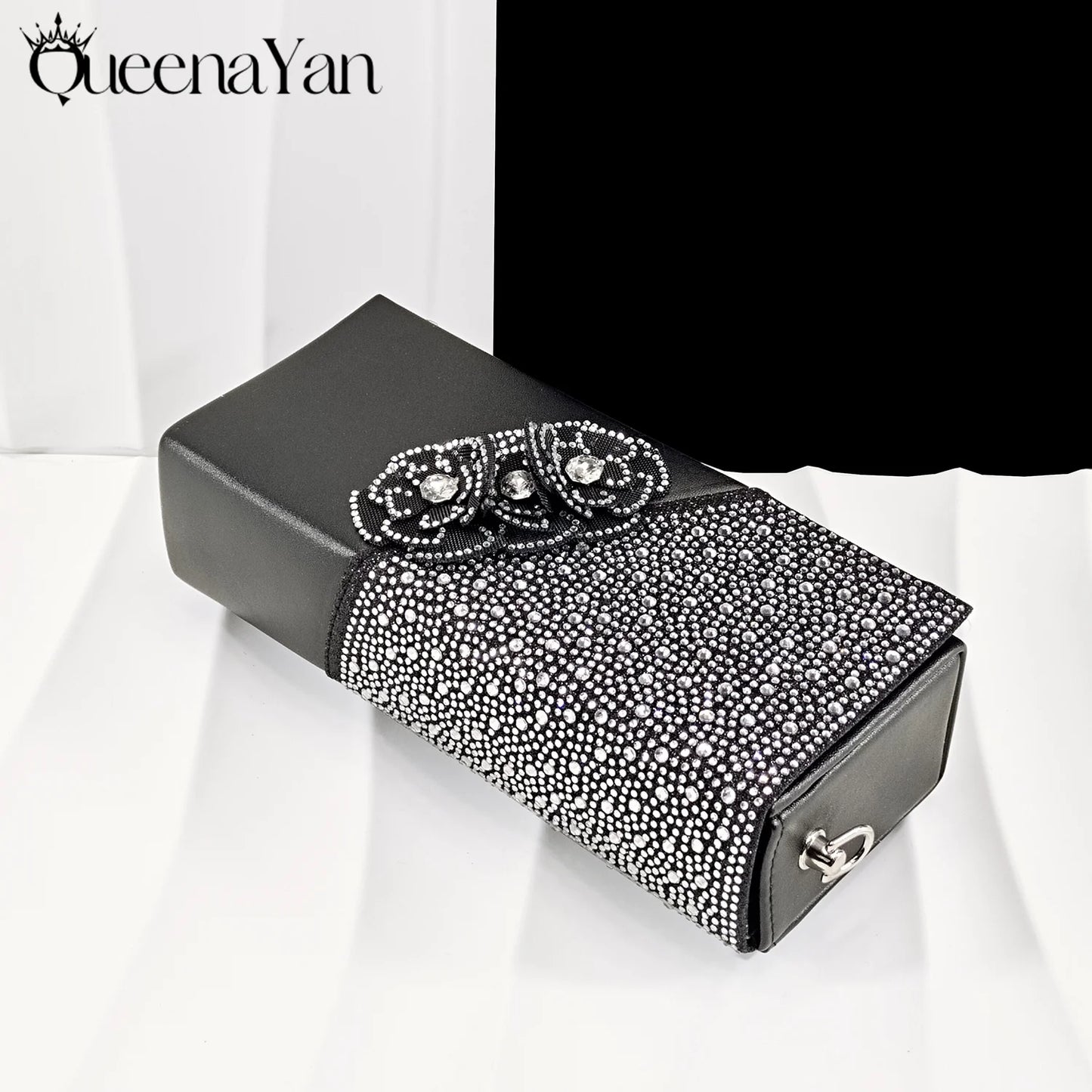 QueenaYan 2026 Elegant Silver Pointed-Toe High Heels Shoes with Diamond Accents & Matching Bag - Ideal for Party Elegance
