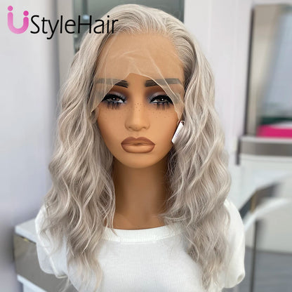 UStyleHair Brown Lace Front Wig Natural Looking 12Inches Short Wave Wig Heat Resistant Synthetic Hair Daily Use Cosplay Wig
