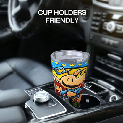 Dog Man Dogman Movie Comic Insulated Tumbler with Straws Cartoon Stainless Steel Thermal Mug Double Wall Car Bottle Cups, 20oz