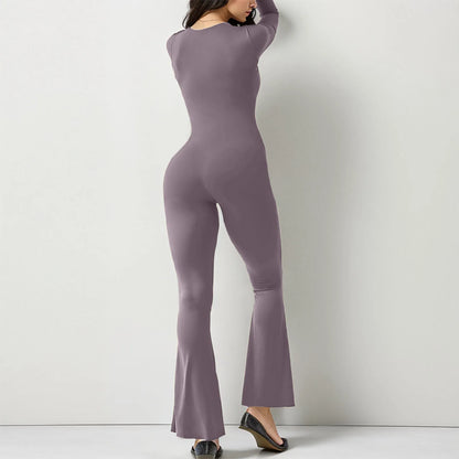 New Popular Women Wide Leg Yoga Bodysuit Outfit One Piece Gym Fitness High Quality Sport Long Sleeve Plus Size Jumpsuit