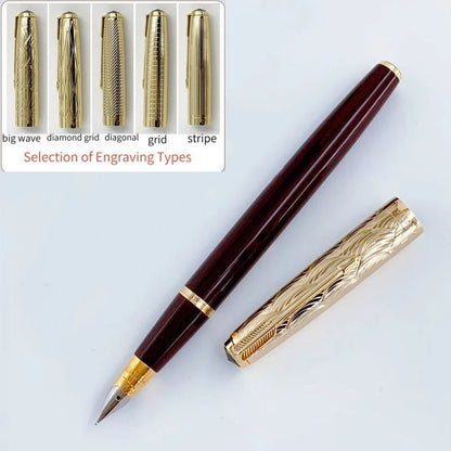 WingSung 601A Double Blue Stone Fountain Pen Gold Carving Cap Vacuum Piston F 0.5mm Iridium Wrapped Nib Writing Ink Pens Gift