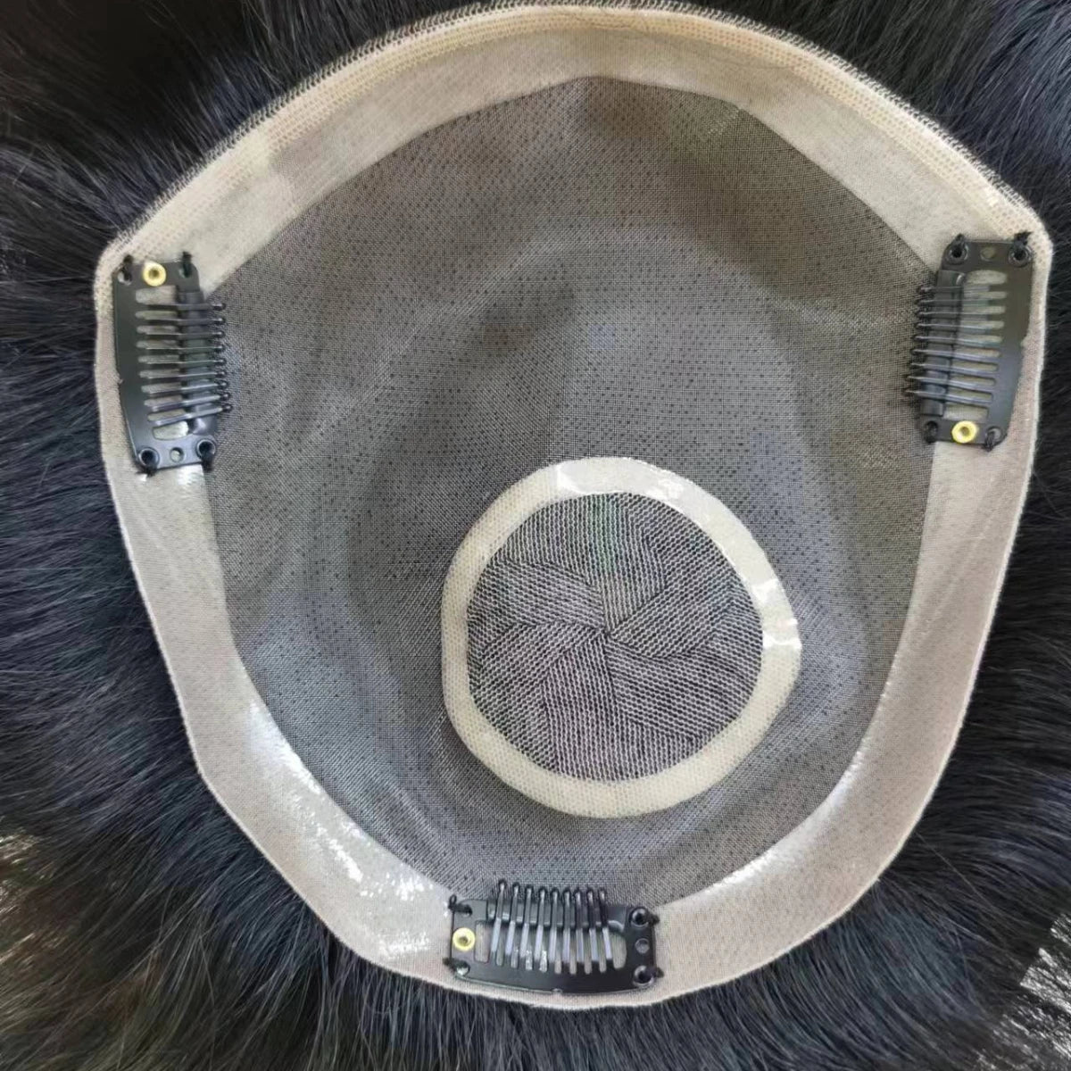 Men Toupee 100% Human Hair Mono Base 6 Inch Length PU Perimeter Lace Interior With Clips Fully Ventilated Natural Black Wig