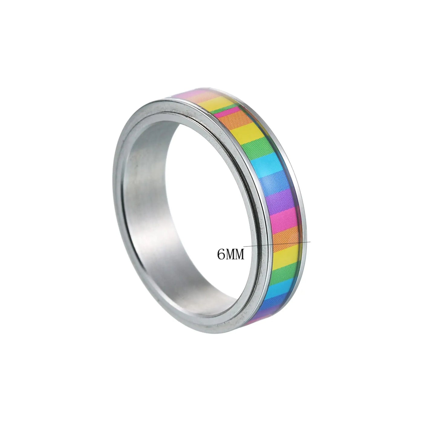 Rainbow Color Anxiety Rings For Women Men Stainless Steel Rotate Freely Fidget Spinning LGBT Pride Ring Accessories Jewelry