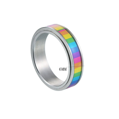 Rainbow Color Anxiety Rings For Women Men Stainless Steel Rotate Freely Fidget Spinning LGBT Pride Ring Accessories Jewelry