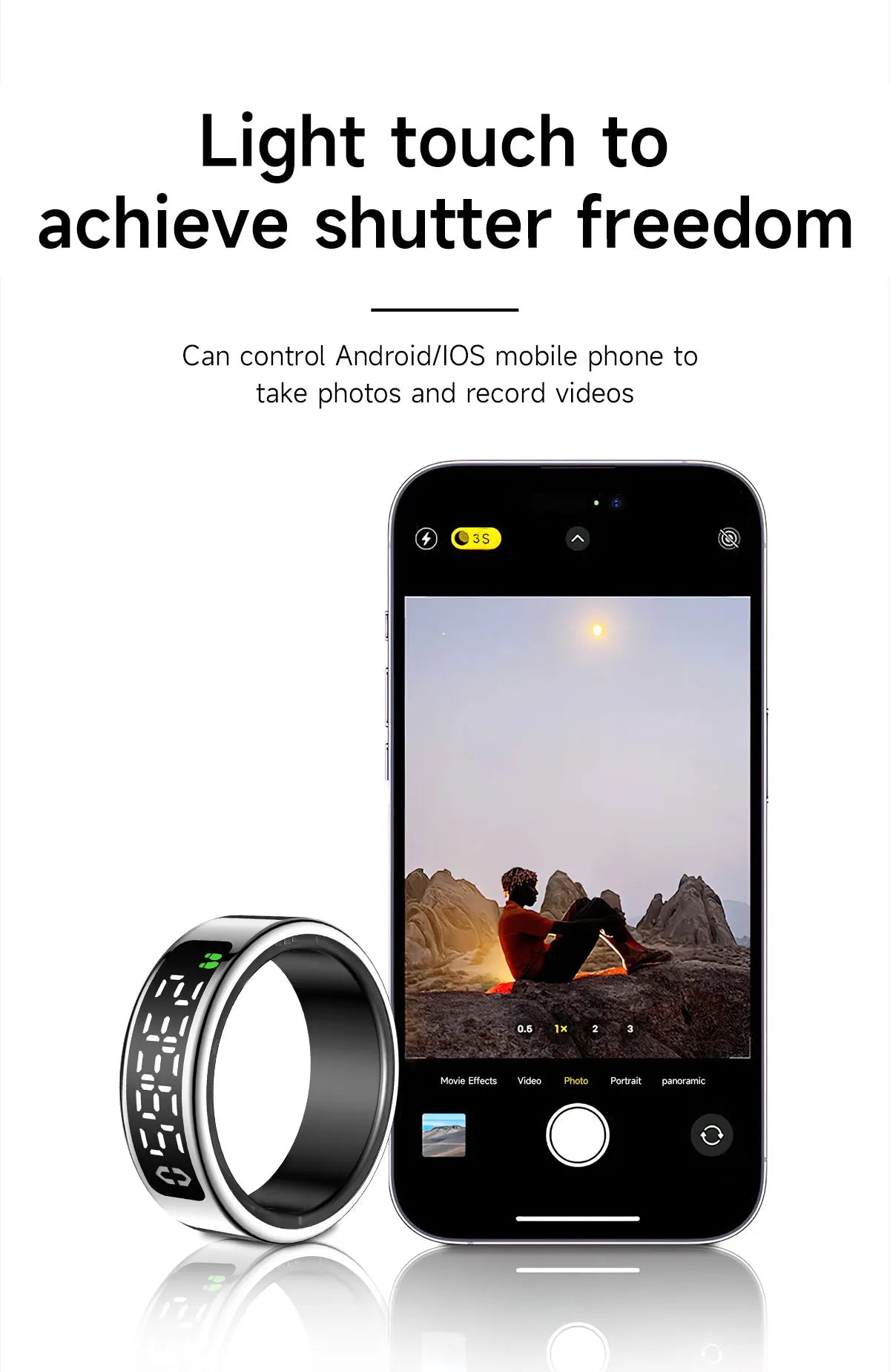 Smart Ring + Case Display Screen Touch Health Monitor Gesture Swipe Video/Brush Tiktok 5ATM Waterproof Smartring for Men Women