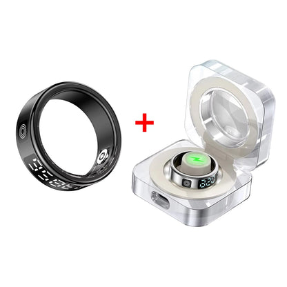 LED Display Screen Smart Ring for Heart Rate Oxygen Sleep Monitoring Multi Sports Modes Waterproof Bluetooth Women Healthy Rings