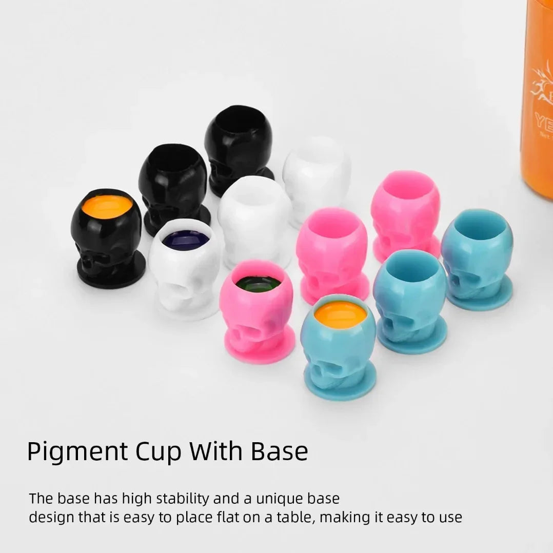 50Pcs Disposable Tattoo Skull Ink Cups Permanent Makeup Coloring Pigment Cup Container Tattoo Accessory for Tattoo Artists