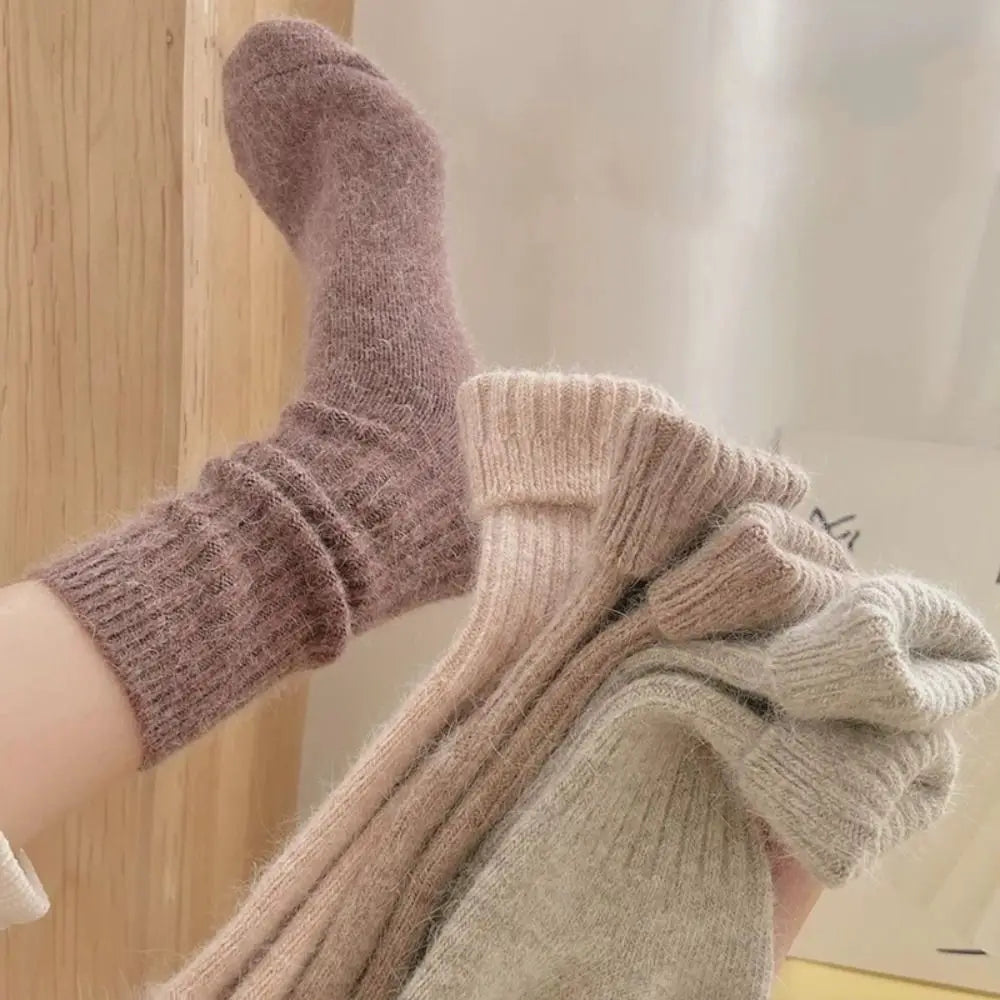 Cashmere winter warm velvet socks fashionable Harajuku thick mid tube socks soft sleep home socks striped women's long socks