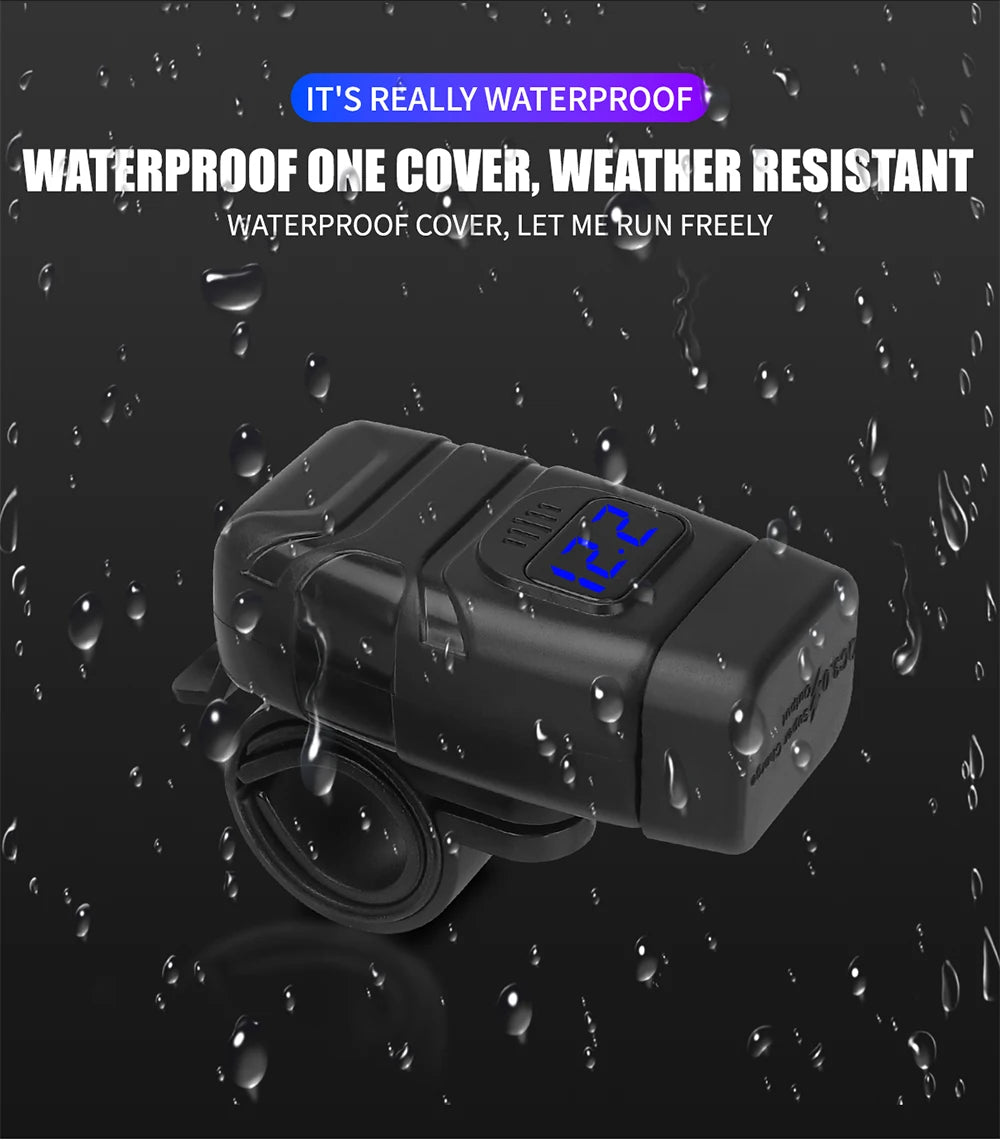 1x Motorcycle Dual USB Socket QC3.0 Fast Charger 60W Handle Style with Switch Voltmeter Waterproof 12V Power Supply Adapter Kit