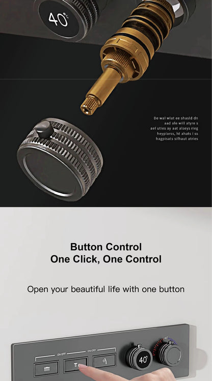 Luxury brass gun gray wall mounted shower system, wall mounted design with constant temperature LED digital display bathroom Tap
