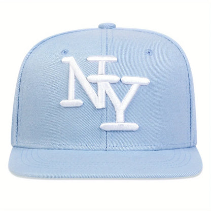 1PC Adjustable Snapback Caps For Men And Women, NY Embroidered Flat Hip Hop Sun Protection Casual Headwear For Travel Holidays