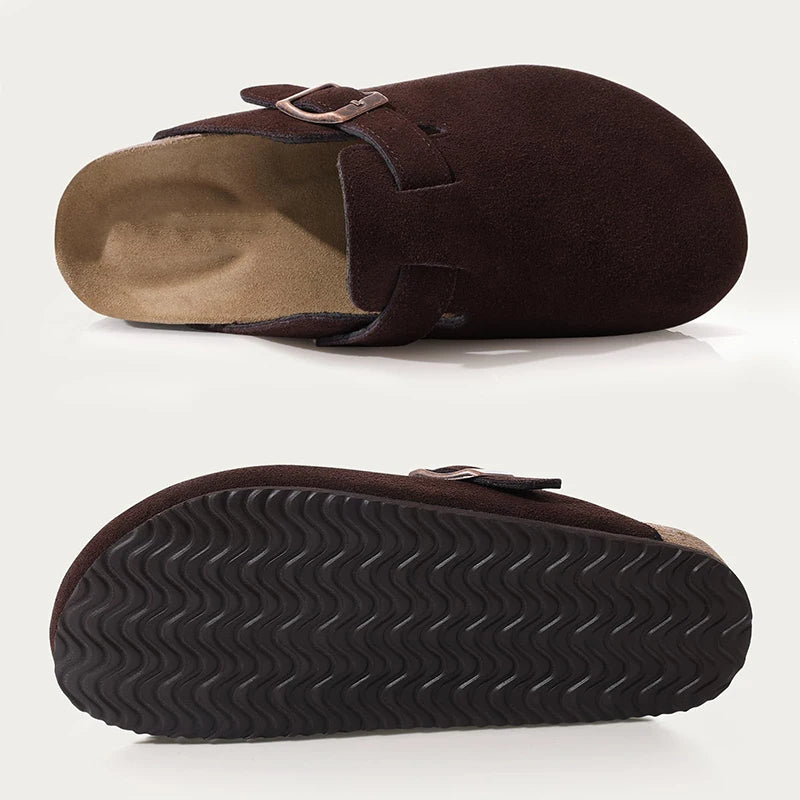 Kidmi New Cow Suede Women's Potato Shoes With Adjustable Strap Cork Insole Mules Outdoor Unisex Clogs Slippers With Arch Support