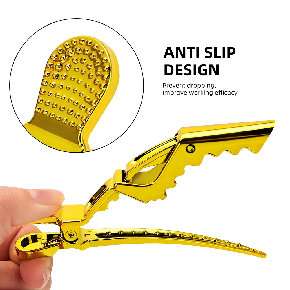 6pcs Crocodile Clip Plating Professional Hairdressing Perm Positioning Non-slip Clip Durable Portable Barber Shop Styling Tools