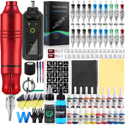 Wireless Tattoo Machine Kit Tattoo Pen with Mini Tattoo Battary Cartridge Needle Set Permanent Makeup Tool for Tattoo Artist