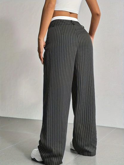 Fashion Pants Women's Stripe Straight Pants 2024 Autumn Winter High Waisted Casual Suit Pants Office Lady Women Trousers Bottoms