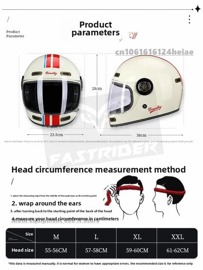 BEASLEY Retro Helmet Men's Women's Cruise Motorcycle Fiberglass Full Helmet Carbon Fiber Motorcycle Helmet DOT Certification