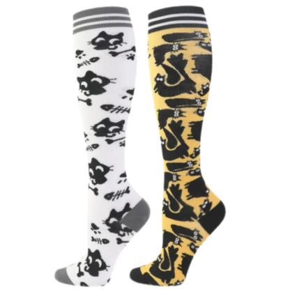 2Pairs New Cat Compression Socks Knee High 20-30 Mmhg Fit Medical Edema Diabetes Varicose Veins Running Compression Sports Socks