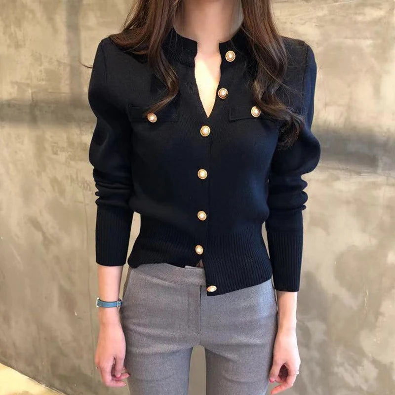 2025 Autumn Long Sleeve Fashion Women Cardigans Sweater Knitted Coat Short Casual Single Breasted Korean Slim Chic Ladies Tops