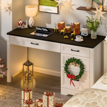 Rustic Executive Home Office Desk with Storage and Spacious File Drawer, Large Writing Desk for Bedroom in Black