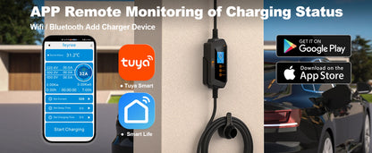 feyree Type1 7KW 32A 1Phase Portable EV Charger J1772 Socket with 5m Cable Smart APP WIFI Control Version for Electric Vehicle