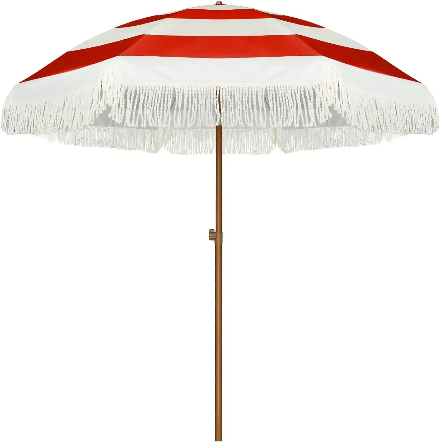 #For 7ft Patio Umbrella with Fringe Outdoor Tassel Umbrella UPF50+ Premium Steel Pole and Ribs Push Button Tilt,  Gazebo&