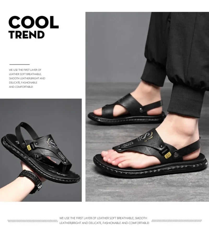 Sandals for Men High Quality Cow Leather Sandals Outdoor Casual Sport Sandals Anti Slip Beach Slippers for Men Summer Slippers