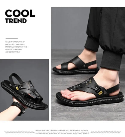 Sandals for Men High Quality Cow Leather Sandals Outdoor Casual Sport Sandals Anti Slip Beach Slippers for Men Summer Slippers