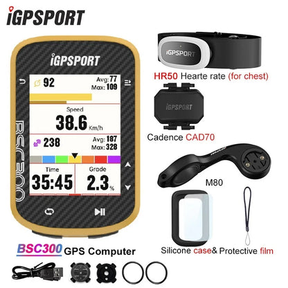 iGPSPORT BSC300 BSC 300 Yellow Computer ANT+ Wireless Bike Speedometer Bluetooth GPS route navigation notification Odometer