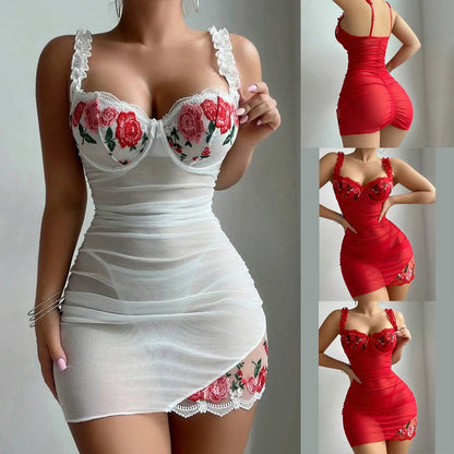 Women Lace Dresses Flower Splicing Chest Support Sleeping Nightdress Sexy Lingerie Temptation Embroidered Nightgown