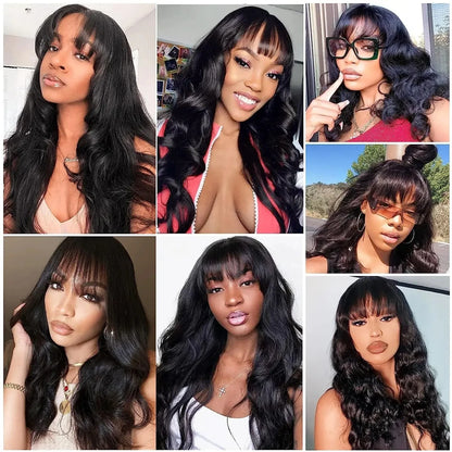 Middle Part Body Wave Human Hair Wig With Bangs for Black Women 3x1 Lace Wigs 200 Density Brazilian 30 32 Inch Wigs on Sale