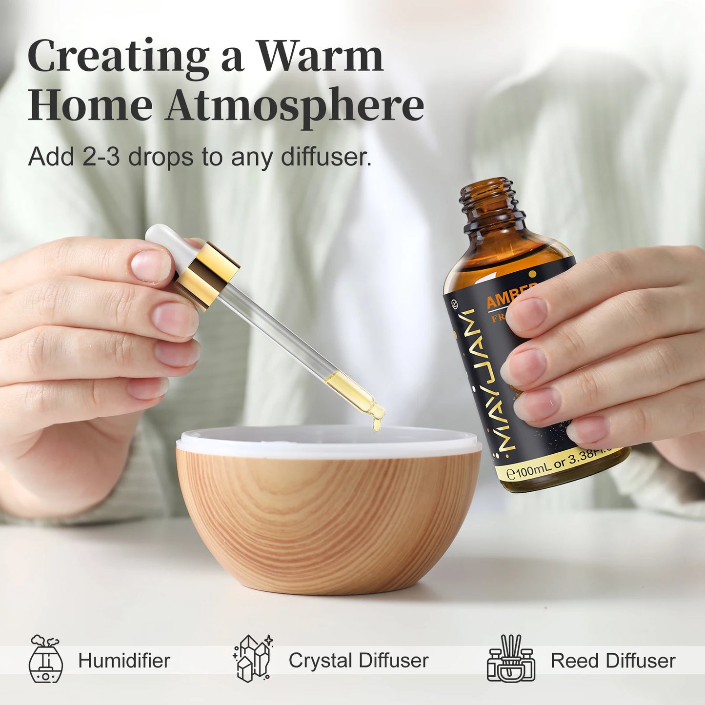 MAYJAM 100ml Fragrance Oil White Santal Amber Chocolate Moroccan Rose Aromatic Essential Oil for Humidifier Diffuser Gift Box