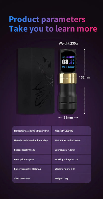 POPEIRONS Pro U Brave1.0 Wireless Tattoo Pen with Adjustable Stroke Tattoo Pen FM Cut Line and Fog
