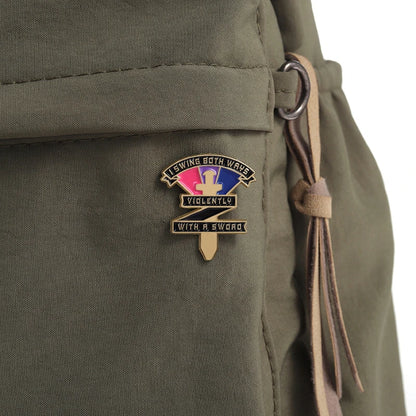 LGBT Rainbow Enamel Pins Bisexual Swing Both Ways Violently With A Sword Pride Brooches Lapel Badges Jewelry Gift for Friends
