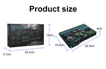 SX91 48V Audio Mixer with Voice changer,Podcast Mixer,Sound Card for Phone Gaming Karaoke Studio Live Streaming Podcast